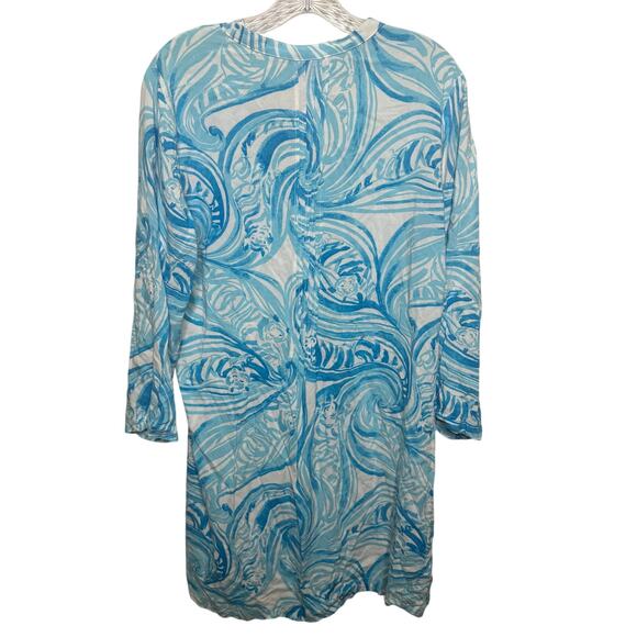 Lilly Pulitzer Sarasota Tunic Dress Blue White Swirl Print Rayon Size L - Picture 2 of 15